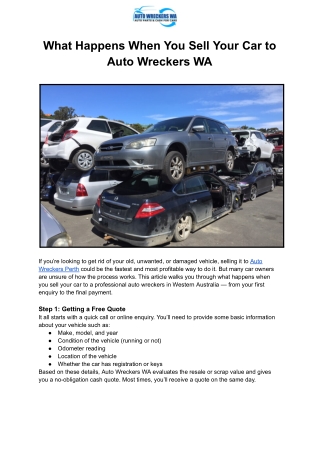 What Happens When You Sell Your Car to Auto Wreckers WA