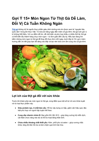 Gợi Ý 15  Món Ngon Từ Thịt Gà Dễ Làm, Đổi Vị Cả Tuần Không Ngán