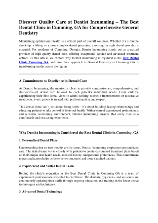 Discover Quality Care at Dentist Incumming – The Best Dental Clinic in Cumming, GA for Comprehensive General Dentistry