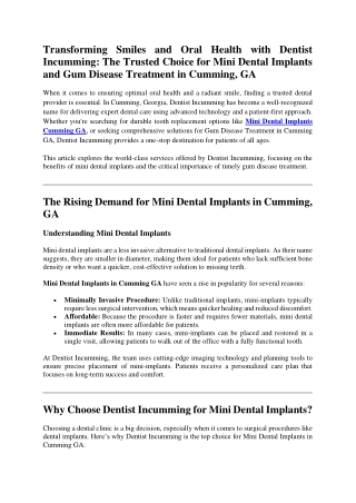 Transforming Smiles and Oral Health with Dentist Incumming The Trusted Choice for Mini Dental Implants and Gum Disease T