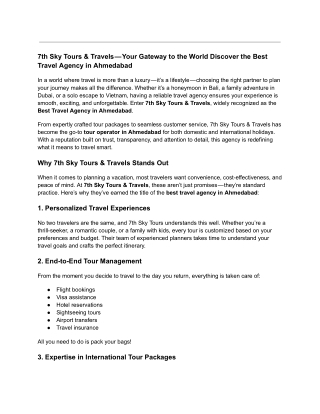 7th Sky Tours & Travels — Your Gateway to the World Discover the Best Travel Agency in Ahmedabad