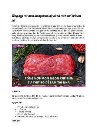 Tổng hợp các món ăn ngon từ thịt bò và cách chế biến chi tiết