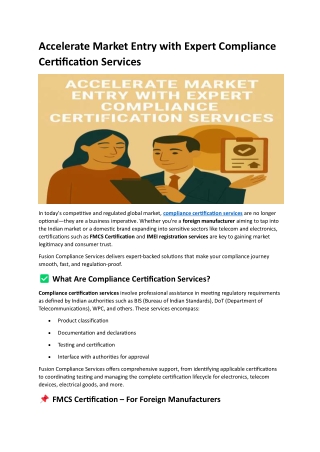 Accelerate Market Entry with Expert Compliance Certification Services