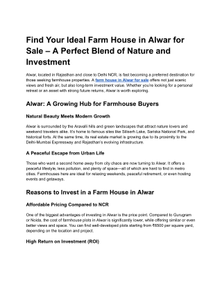 Find Your Ideal Farm House in Alwar for Sale – A Perfect Blend of Nature and Investment
