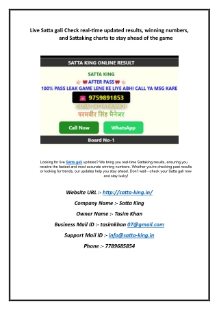 Live Satta gali Check real-time updated results, winning numbers, and Sattaking charts to stay ahead of the game