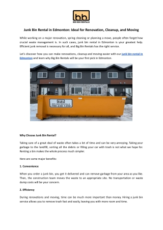 Junk Bin Rental in Edmonton | Big Bin Rentals