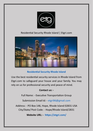 Residential Security Rhode Island | Etgri.com