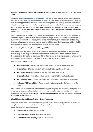Nicotine Replacement Therapy (NRT) Market Size, Share Trends, Growth
