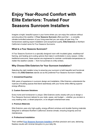 Enjoy Year-Round Comfort with Elite Exteriors_ Trusted Four Seasons Sunroom Installers