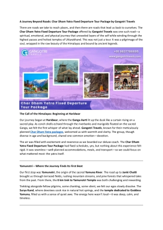 Char Dham Yatra Fixed Departure Tour Package