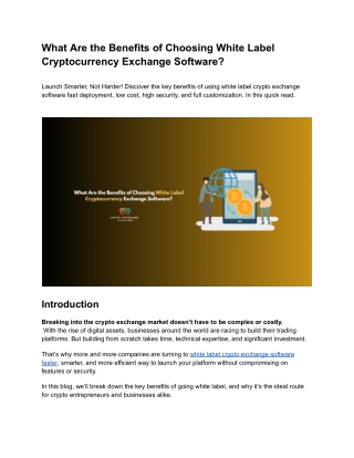 What Are the Benefits of Choosing White Label Cryptocurrency Exchange Software?