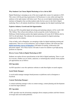 Why Students Can Choose Digital Marketing to Get a Job in 2025