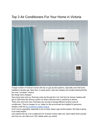 Top 3 Air Conditioners For Your Home in Victoria