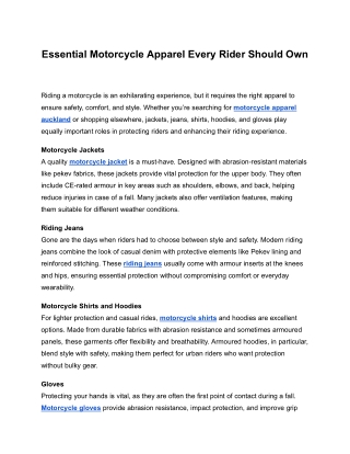 Essential Motorcycle Apparel Every Rider Should Own