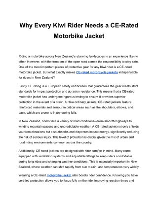 Why Every Kiwi Rider Needs a CE-Rated Motorbike Jacket