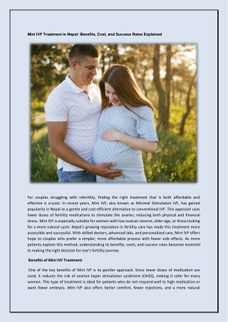 Mini IVF Treatment in Nepal Benefits Cost and Success Rates Explained