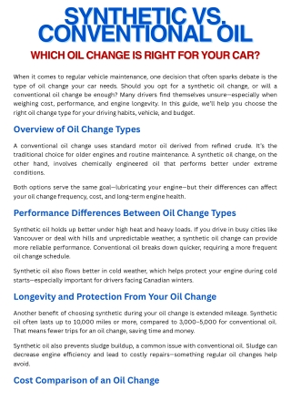 Synthetic vs. Conventional Oil | Which Oil Change Is Right for Your Car?