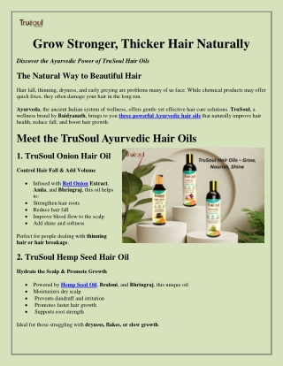 TruSoul Ayurvedic Hair Oils: Natural Hair Growth with Onion, Hemp Seed & Curry
