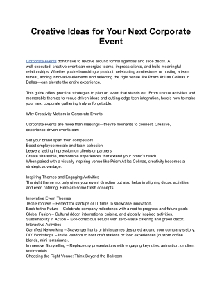 Creative Ideas for Your Next Corporate Event