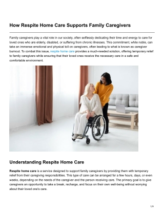 How Respite Home Care Supports Family Caregivers