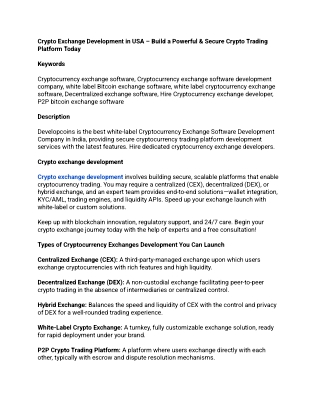 Crypto Exchange Development in USA – Build a Powerful & Secure Crypto Trading Platform Today