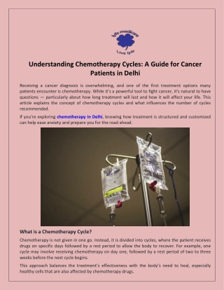 Understanding Chemotherapy Cycles: A Guide for Cancer Patients in Delhi
