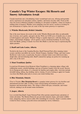 Canada's Top Winter Escapes: Ski Resorts and Snowy Adventures Await