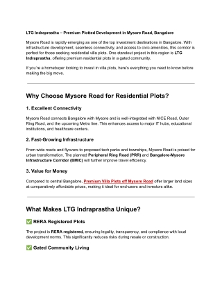 Residential villa plots in Mysore Road