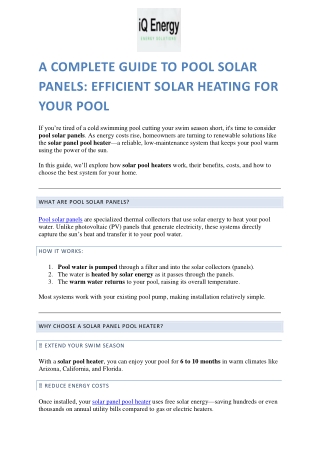 A COMPLETE GUIDE TO POOL SOLAR PANELS: EFFICIENT SOLAR HEATING FOR YOUR POOL