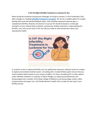 Is IVF the Right Infertility Treatment in Lucknow for You