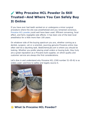 Why Procaine HCL Powder Is Still Trusted And Where You Can Safely Buy It Online