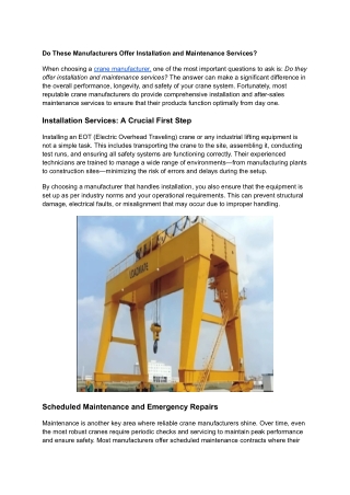 crane Manufacturers  in chennai -  Eot Crane Manufacturers