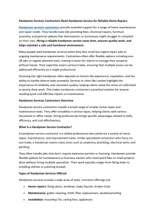 Handyman Services Contractors Need Handyman Service for Reliable Home Repairs