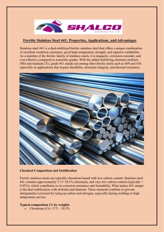 Ferritic Stainless Steel 441: Properties, Applications and Advantages