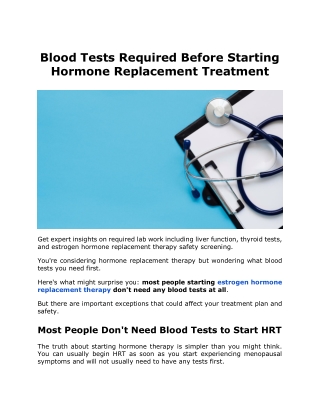 Blood Tests Required Before Starting Hormone Replacement Treatment