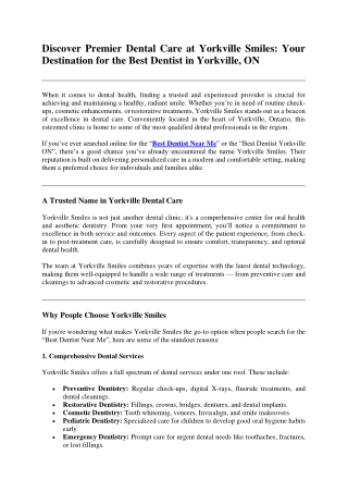 Discover Premier Dental Care at Yorkville Smiles Your Destination for the Best Dentist in Yorkville, ON
