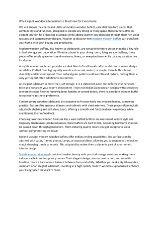 Why Elegant Wooden Sideboard are a Must Have for Every Home