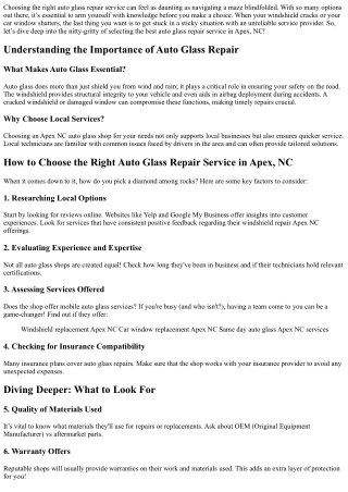 **How to Choose the Right Auto Glass Repair Service in Apex, NC**