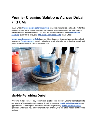 Premier Cleaning Solutions Across Dubai and UAE