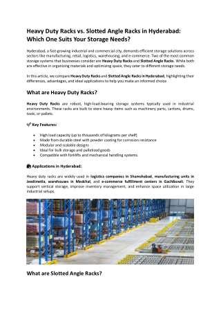 Heavy Duty Racks vs. Slotted Angle Racks in Hyderabad: Which One Suits Your Stor