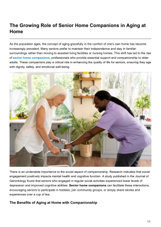 The Growing Role of Senior Home Companions in Aging at Home