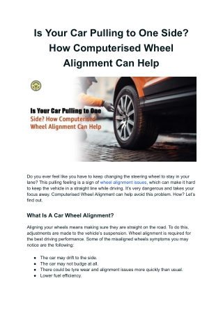 Car Pulling to One Side? Try Computerised Wheel Alignment