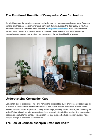 The Emotional Benefits of Companion Care for Seniors