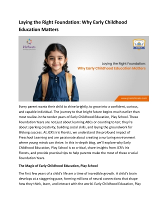 Laying the Right Foundation: Why Early Childhood Education Matters