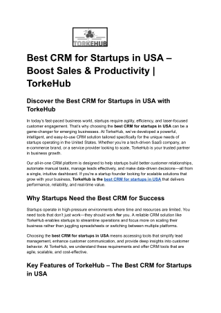 Best CRM for Startups in USA – Boost Sales & Productivity _ TorkeHub