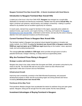 Naugaon Farmland Price Near Aravali Hills – A Scenic Investment with Great Returns