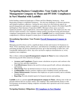 PF ESIC Compliances in Navi Mumbai with Laabdhi