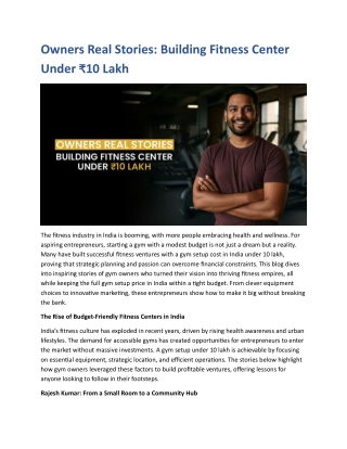 Owners Real Stories- Building Fitness Center Under ₹10 Lakh