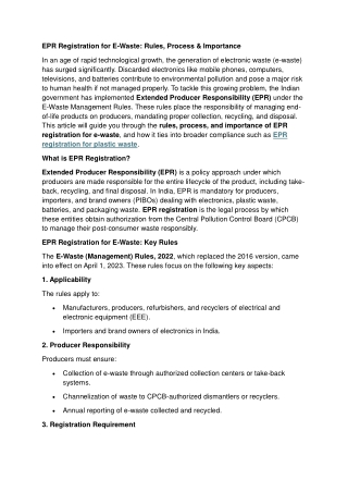 EPR Registration for E-Waste Rules, Process & Importance