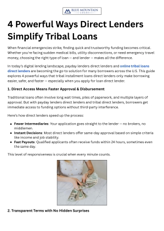 4 Powerful Ways Direct Lenders Simplify Tribal Loans